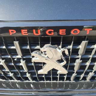 Peugeot badge on car